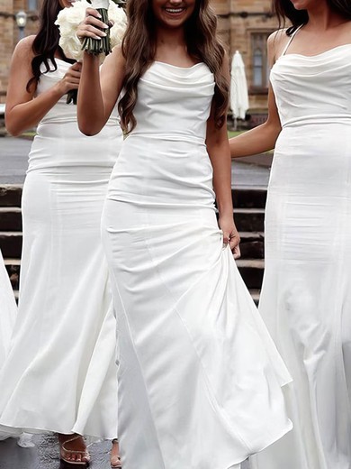 Silk-like Satin Cowl Neck Sheath/Column Floor-length Bridesmaid Dresses #UKM01013848