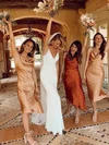 Silk-like Satin Cowl Neck A-line Tea-length Bridesmaid Dresses #UKM01013851