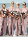Sheath/Column V-neck Jersey Floor-length Ruffles Bridesmaid Dresses #UKM01013865