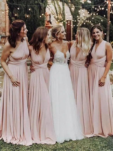Chiffon V-neck A-line Sweep Train Ruffles Bridesmaid Dresses #UKM01013885