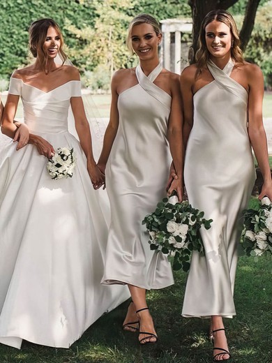 Silk-like Satin Halter A-line Ankle-length Bridesmaid Dresses #UKM01013915