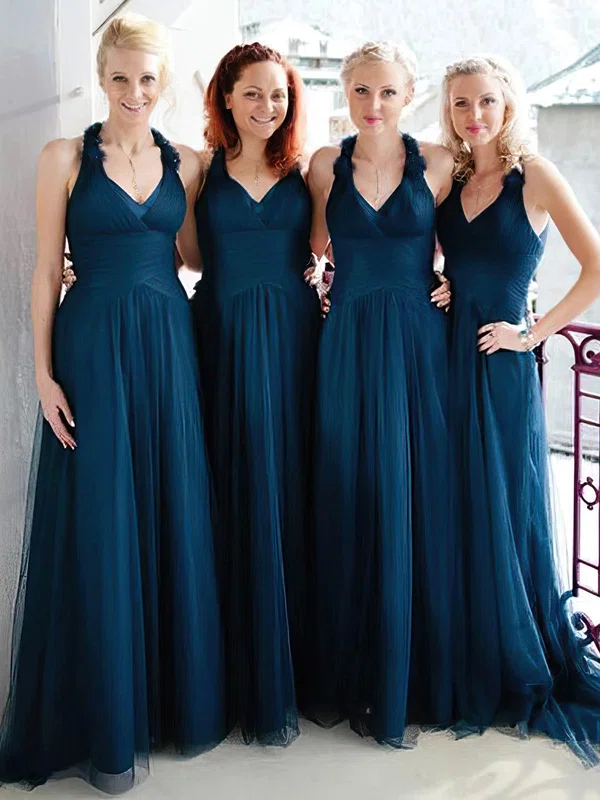Taffeta V-neck A-line Sweep Train Bridesmaid Dresses #UKM01014112
