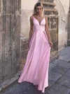Silk-like Satin V-neck A-line Floor-length Bridesmaid Dresses #UKM01014134
