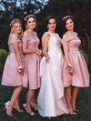 Satin Off-the-shoulder A-line Knee-length Bridesmaid Dresses #UKM01014135