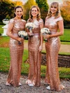 Glitter Scoop Neck Trumpet/Mermaid Sweep Train Bridesmaid Dresses #UKM01014136