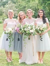 Tulle Scoop Neck A-line Tea-length Appliques Lace Bridesmaid Dresses #UKM01014139