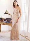 Glitter V-neck Trumpet/Mermaid Sweep Train Bridesmaid Dresses #UKM01014143