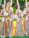 Glitter V-neck Trumpet/Mermaid Sweep Train Bridesmaid Dresses #UKM01014143