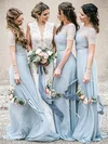 Chiffon Scoop Neck Sheath/Column Sweep Train Lace Bridesmaid Dresses #UKM01014152