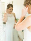 Lace Chiffon Halter A-line Sweep Train Wedding Dresses #UKM00023867