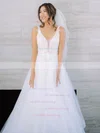 Tulle V-neck Ball Gown Court Train Appliques Lace Wedding Dresses #UKM00023872
