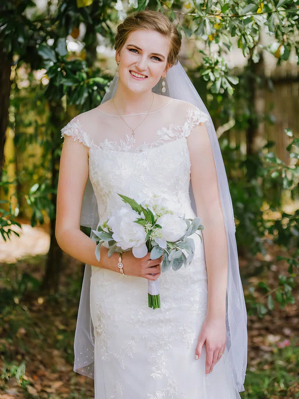 Sheath/Column Illusion Tulle Court Train Wedding Dresses With Appliques Lace #UKM00023879