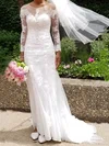 Sheath/Column Illusion Tulle Sweep Train Wedding Dresses With Beading #UKM00023880