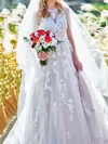 Ball Gown/Princess Illusion Tulle Court Train Wedding Dresses With Appliques Lace #UKM00023886