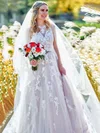Ball Gown Illusion Tulle Court Train Wedding Dresses With Appliques Lace #UKM00023886