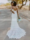 Lace V-neck Trumpet/Mermaid Sweep Train Wedding Dresses #UKM00023889