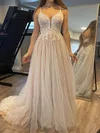 Ball Gown/Princess V-neck Tulle Sweep Train Wedding Dresses With Appliques Lace #UKM00023894