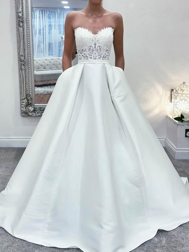 Ball Gown Sweetheart Satin Court Train Wedding Dresses With Pockets #UKM00023913