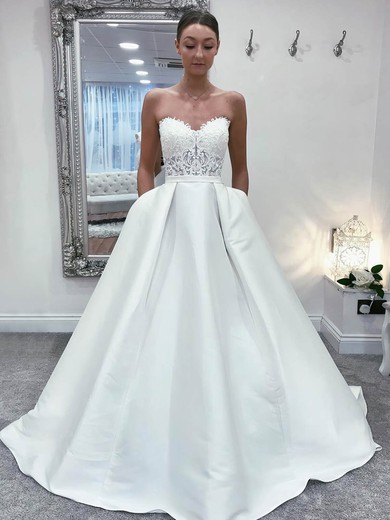 Ball Gown Sweetheart Satin Court Train Wedding Dresses With Pockets #UKM00023913