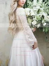 Lace Tulle V-neck A-line Floor-length Split Front Wedding Dresses #UKM00023920