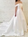 Ball Gown/Princess Off-the-shoulder Satin Court Train Wedding Dresses #UKM00023923