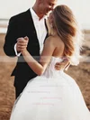 Glitter Strapless Ball Gown Court Train Appliques Lace Wedding Dresses #UKM00023925