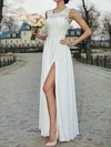 A-line Illusion Chiffon Floor-length Wedding Dresses With Split Front #UKM00023928