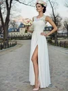 A-line Illusion Chiffon Floor-length Wedding Dresses With Split Front #UKM00023928