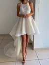 A-line Square Neckline Lace Asymmetrical Wedding Dresses #UKM00023941