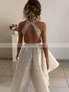 Glitter Square Neckline A-line Asymmetrical Wedding Dresses #UKM00023941