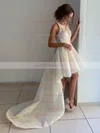 Glitter Square Neckline A-line Asymmetrical Wedding Dresses #UKM00023941