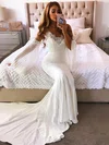 Trumpet/Mermaid V-neck Chiffon Court Train Wedding Dresses With Appliques Lace #UKM00023943