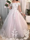 Ball Gown/Princess Illusion Glitter Sweep Train Wedding Dresses With Appliques Lace #UKM00023944