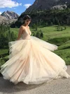Tulle V-neck Ball Gown Sweep Train Beading Wedding Dresses #UKM00023945