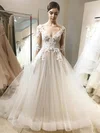 Ball Gown Illusion Tulle Sweep Train Wedding Dresses With Appliques Lace #UKM00023946