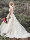 Ball Gown V-neck Tulle Court Train Wedding Dresses With Beading #UKM00023949