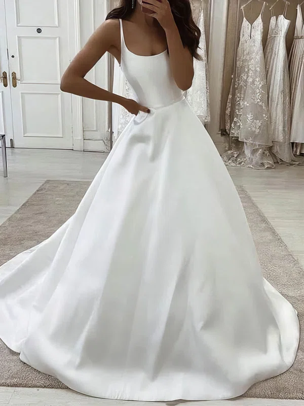 Ball Gown/Princess Square Neckline Silk-like Satin Court Train Wedding Dresses #UKM00023950