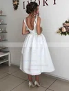 Satin V-neck Ball Gown Tea-length Wedding Dresses #UKM00023954