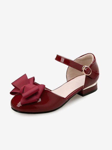 Kids' Closed Toe Patent Leather Bowknot Low Heel Girl Shoes #UKM03031486