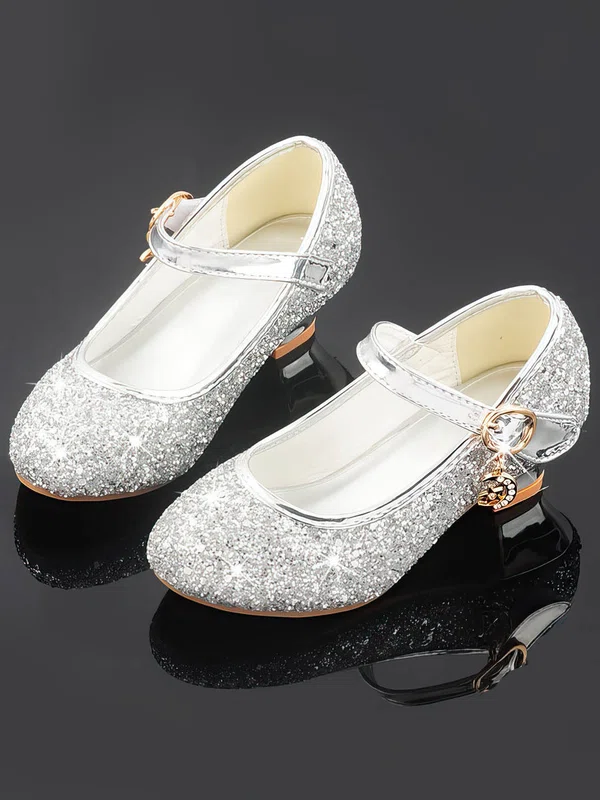 Kids' Closed Toe PVC Crystal Low Heel Girl Shoes #UKM03031491