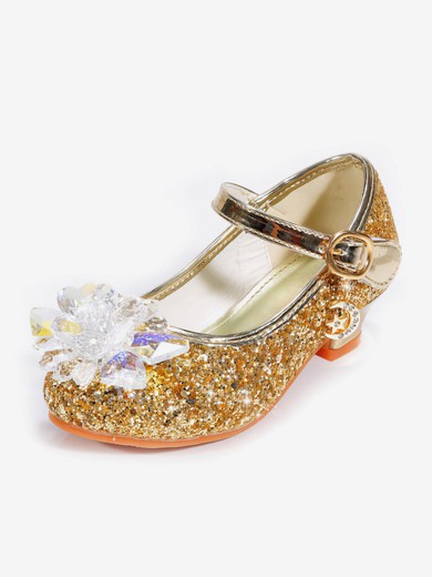 Kids' Closed Toe Sparkling Glitter Rhinestone Low Heel Girl Shoes #UKM03031524