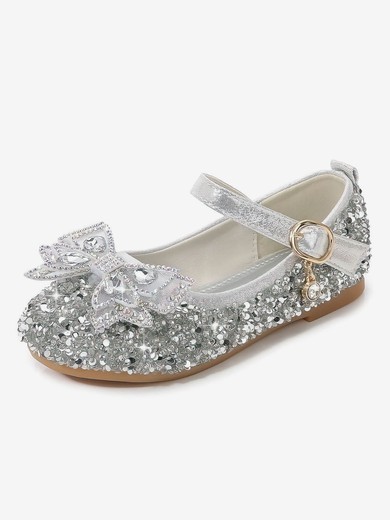 Kids' Flats Sparkling Glitter Bowknot Flat Heel Girl Shoes #UKM03031532