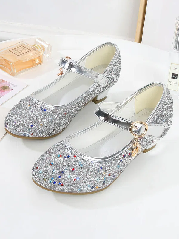 Kids' Closed Toe Sparkling Glitter Buckle Flat Heel Girl Shoes #UKM03031535