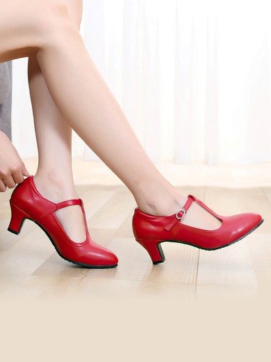 Women's Closed Toe PVC Buckle Kitten Heel Dance Shoes #UKM03031066
