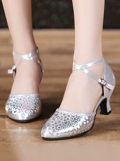 Women's Closed Toe PVC Buckle Kitten Heel Dance Shoes #UKM03031073