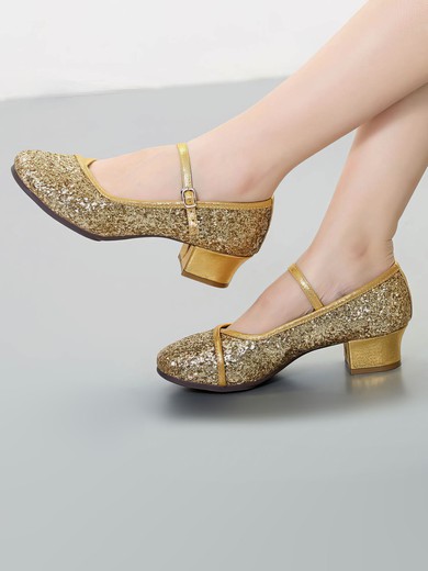 Women's Closed Toe Sparkling Glitter Sequin Chunky Heel Dance Shoes #UKM03031083