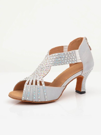 Women's Sandals Satin Zipper Kitten Heel Dance Shoes #UKM03031086