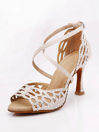 Women's Sandals Satin Crystal Stiletto Heel Dance Shoes #UKM03031093