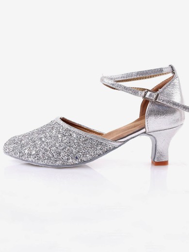 Women's Closed Toe Sparkling Glitter Buckle Kitten Heel Dance Shoes #UKM03031099