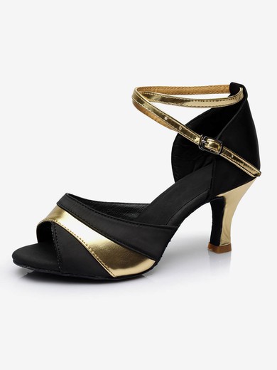 Women's Sandals Satin Buckle Kitten Heel Dance Shoes #UKM03031115